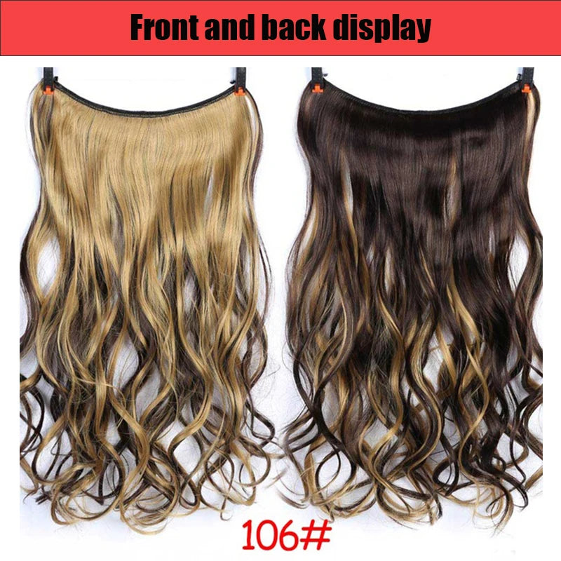 LUPU Extensiones de pelo sintético largo ondulado de 24 pulgadas, línea de pesca invisible, sin clips secretos, piezas de pelo, fibra resistente al calor