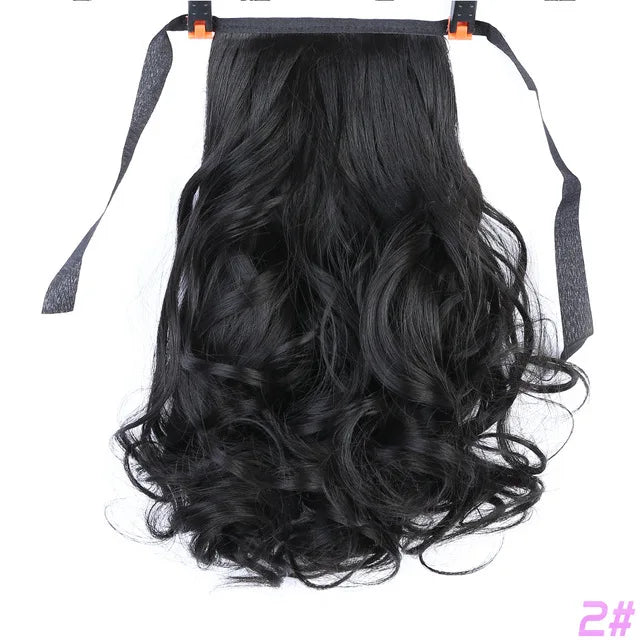 Extensiones de cabello sintético resistente al calor Allaosify marrón negro extensiones de cola de caballo con cordón de 12 pulgadas.