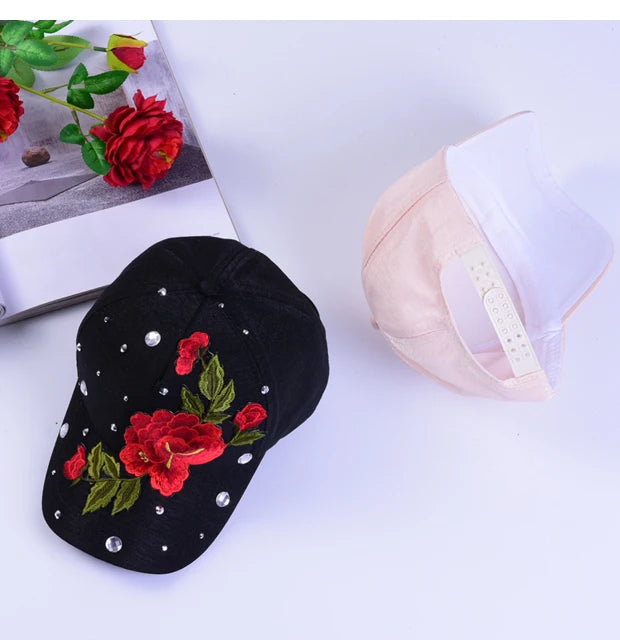 Gorra de béisbol de moda con estampado de rosas para hombre y mujer, gorras de primavera y verano, gorras de sol para mujer, gorra Snapback lisa, gorra de béisbol informal para fotos callejeras