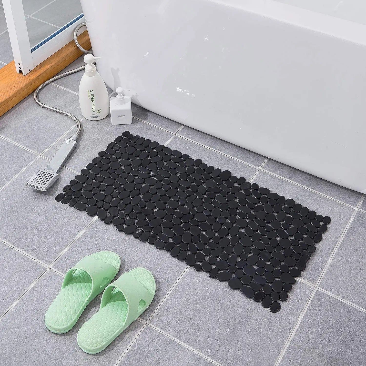 Alfombrilla Antideslizante de Seguridad para Suelo de Baño, Alfombra de Bañera, Alfombrilla de Ducha de Goma Ecológica con Piedras para Niños, Mayores y Discapacitados