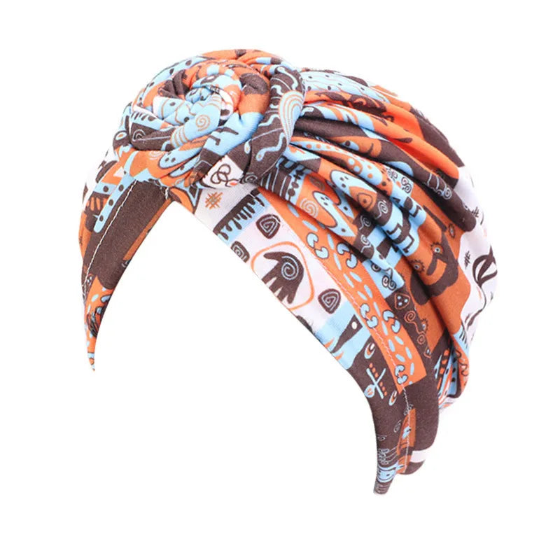 Gorro de turbante para mujer, estilo bohemio, de algodón, con nudo superior, turbante africano, gorro indio, accesorios para el cabello para mujer, gorro para quimioterapia