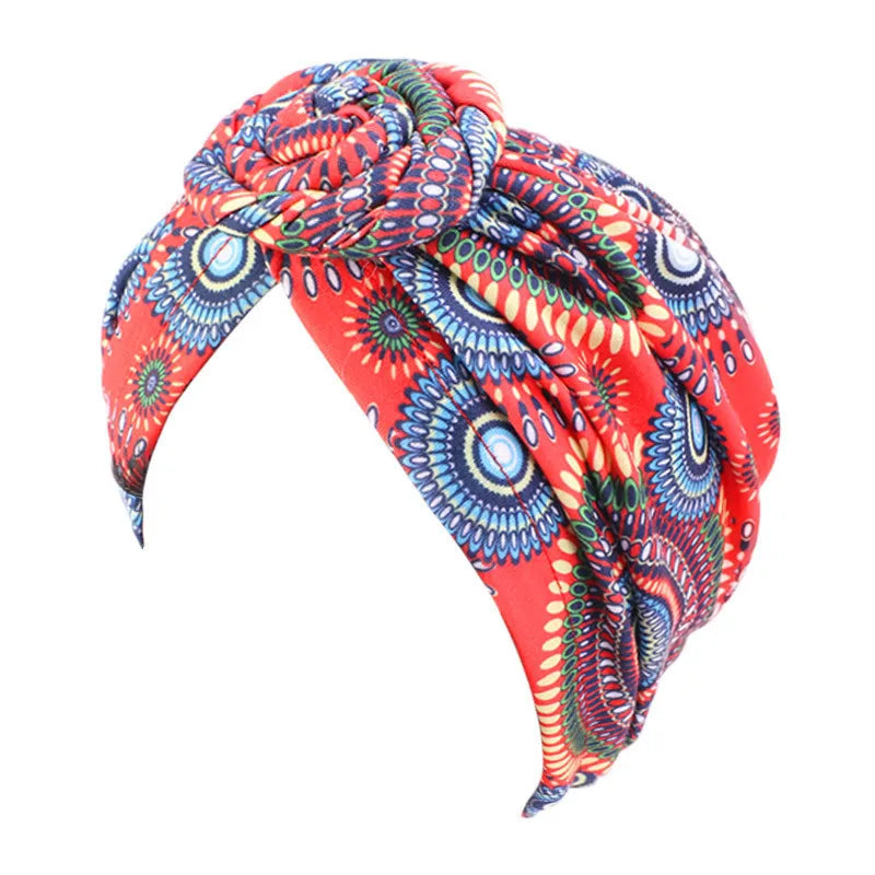 Gorro de turbante para mujer, estilo bohemio, de algodón, con nudo superior, turbante africano, gorro indio, accesorios para el cabello para mujer, gorro para quimioterapia