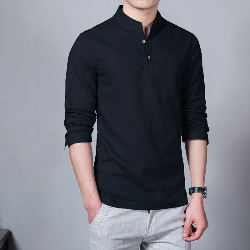 Ropa de hombre Tops y camisetas de primavera para hombre Camisetas de moda masculina Cuello alto Manga larga Camiseta base ajustada Camiseta de lino para hombre