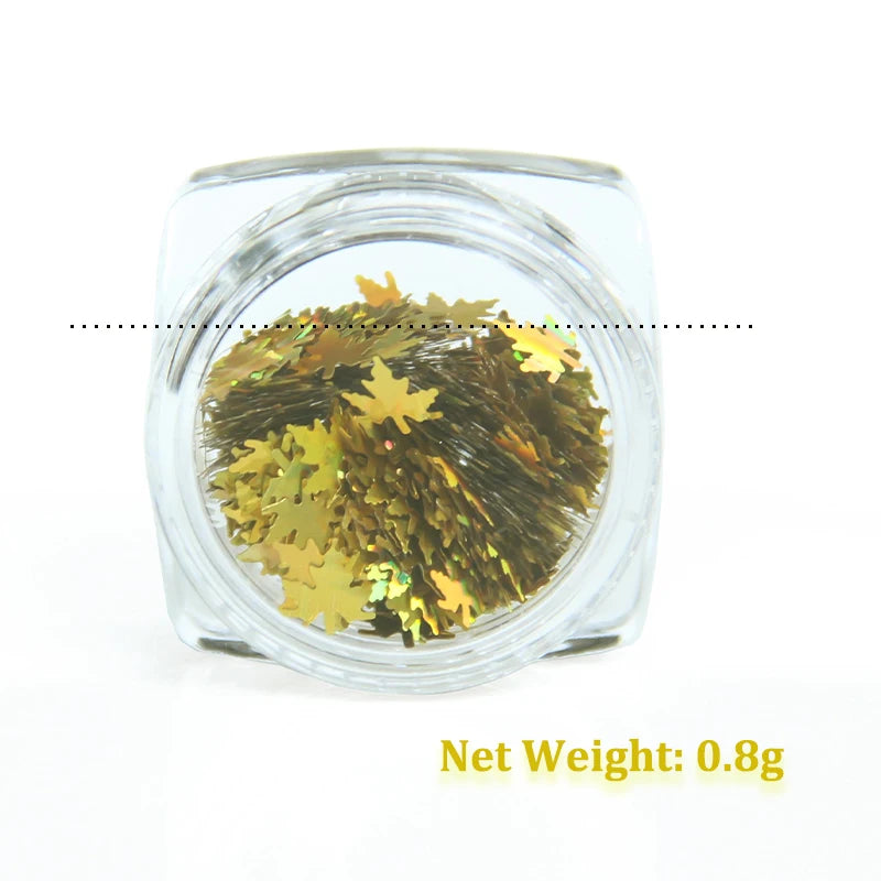 Lentejuelas Holográficas de Hoja de Arce, Brillantina para Uñas, Escamas de Lentejuelas Doradas Naranja Láser, Accesorios para Uñas de Decoración de Manicura de Otoño
