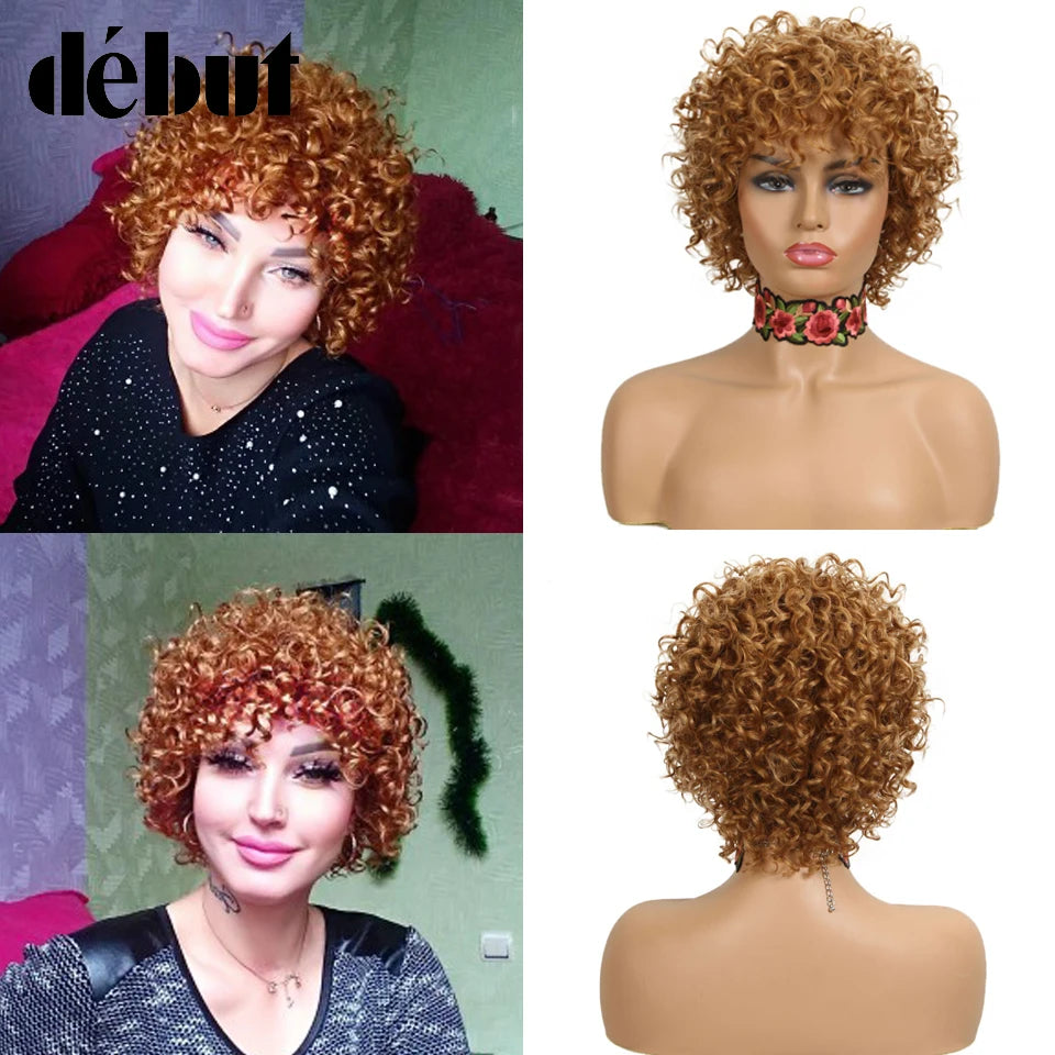 Pelucas baratas de cabello humano rojo para mujeres negras, Pelucas rizadas cortas Bob brasileñas Ombre marrones 99J, Pelucas Remy de cabello humano hechas a máquina