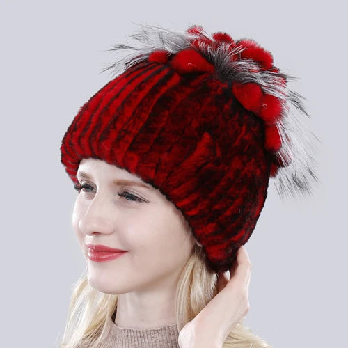 Hot Sale Russia Winter Quality Real Fur Hat Natural Warm Rex Rabbit Fur Cap Lady Warm Knitted 100% Genuine Rex Rabbit Fur Hats