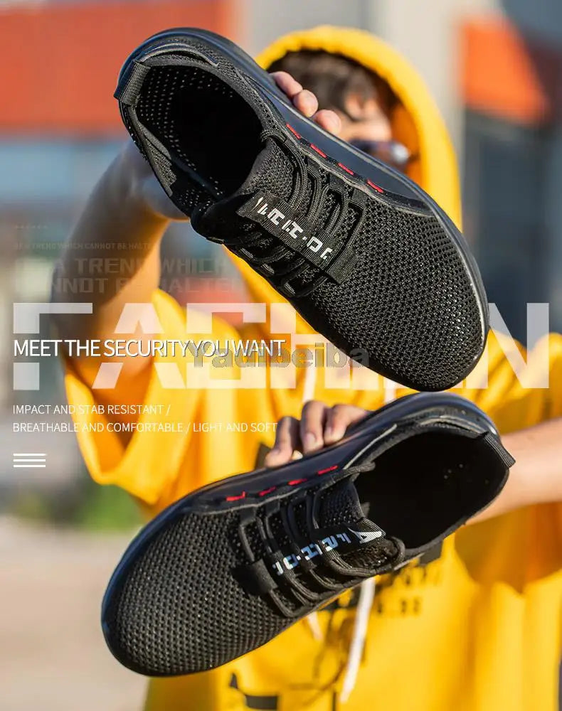 Zapatos de trabajo transpirables con puntera de acero, botas de seguridad ligeras, zapatos de trabajo de seguridad para hombres y mujeres, zapatillas de trabajo de seguridad.