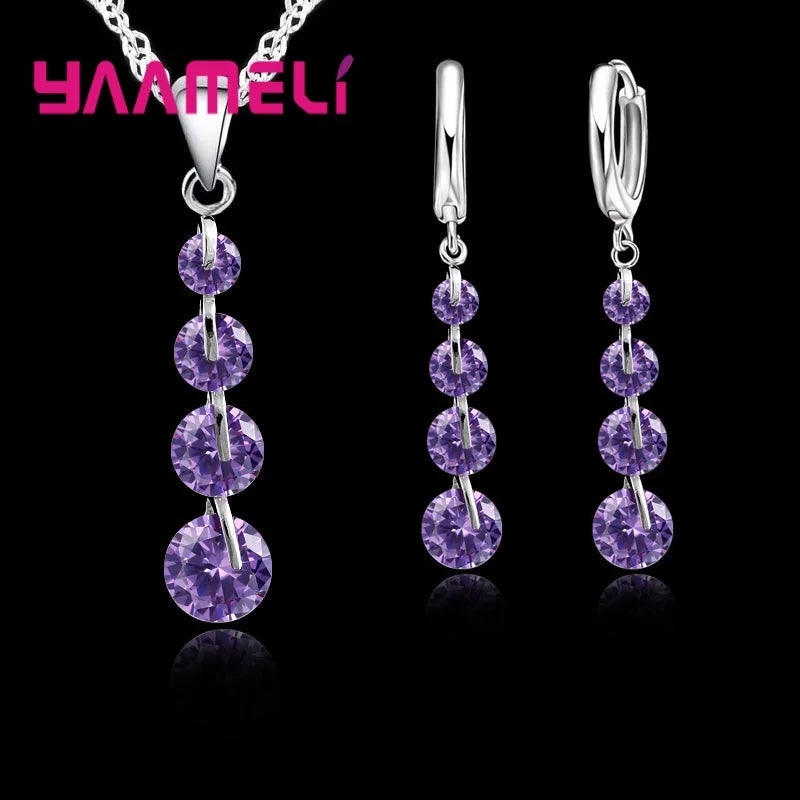 Conjunto de joyas de moda nupcial para mujer, borla, circonita cúbica, plata de ley 925, collar con colgante, pendientes, regalo de boda