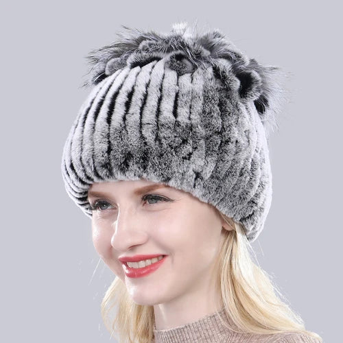 Hot Sale Russia Winter Quality Real Fur Hat Natural Warm Rex Rabbit Fur Cap Lady Warm Knitted 100% Genuine Rex Rabbit Fur Hats