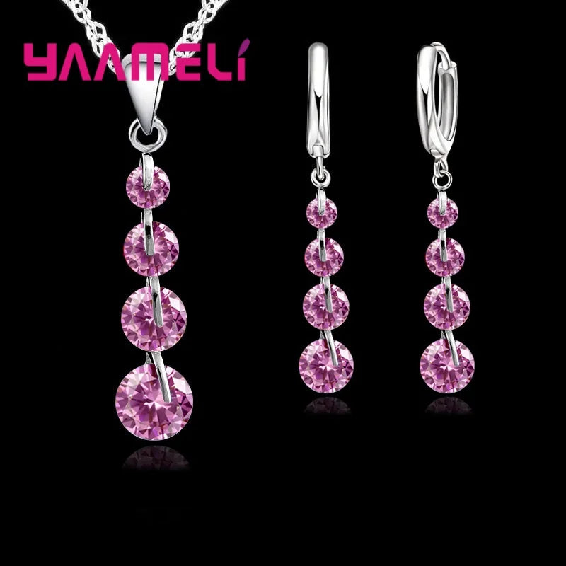 Conjunto de joyas de moda nupcial para mujer, borla, circonita cúbica, plata de ley 925, collar con colgante, pendientes, regalo de boda