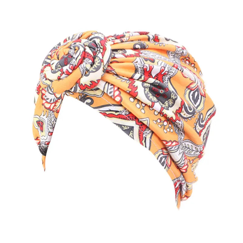 Gorro de turbante para mujer, estilo bohemio, de algodón, con nudo superior, turbante africano, gorro indio, accesorios para el cabello para mujer, gorro para quimioterapia