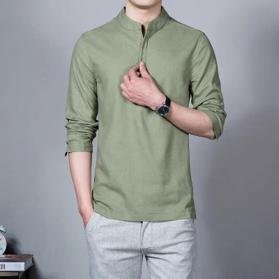 Ropa de hombre Tops y camisetas de primavera para hombre Camisetas de moda masculina Cuello alto Manga larga Camiseta base ajustada Camiseta de lino para hombre