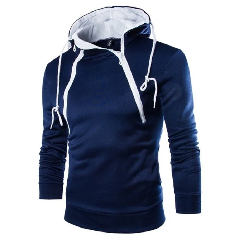 Sudadera con capucha de manga larga para hombre, sudadera con cremallera y capucha, cuello alto, top, chaqueta, abrigo, suéter negro