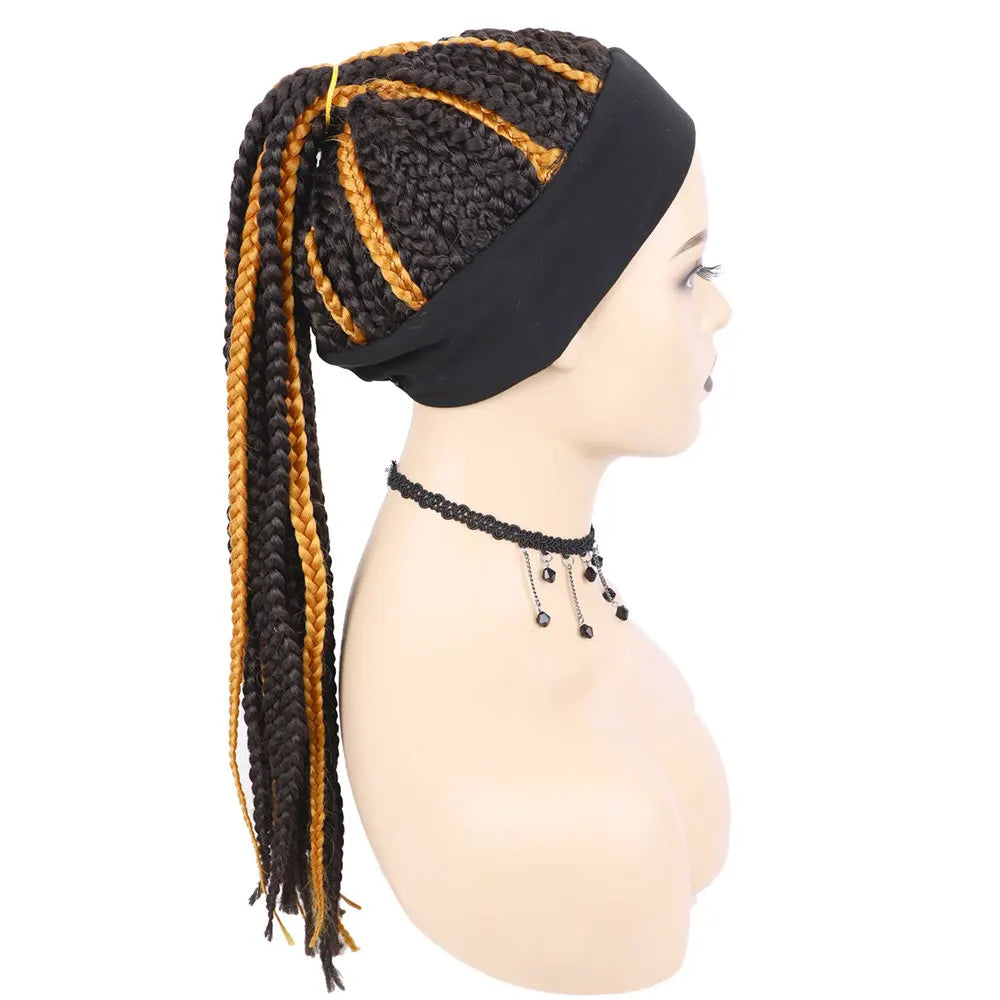 SQRDGQ Pelucas de diadema sintéticas para mujer, pelucas largas de trenzas de caja, para mujeres negras, trenzas africanas, peluca de mujer negra natural y marrón