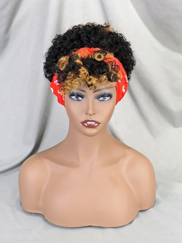 Color 1B/30 Diadema Pixie Cut Peluca de Pelo Corto Diadema Corte Corto Pelucas Completas Hechas a Máquina Pelo Rizado Peluca Con Diadema