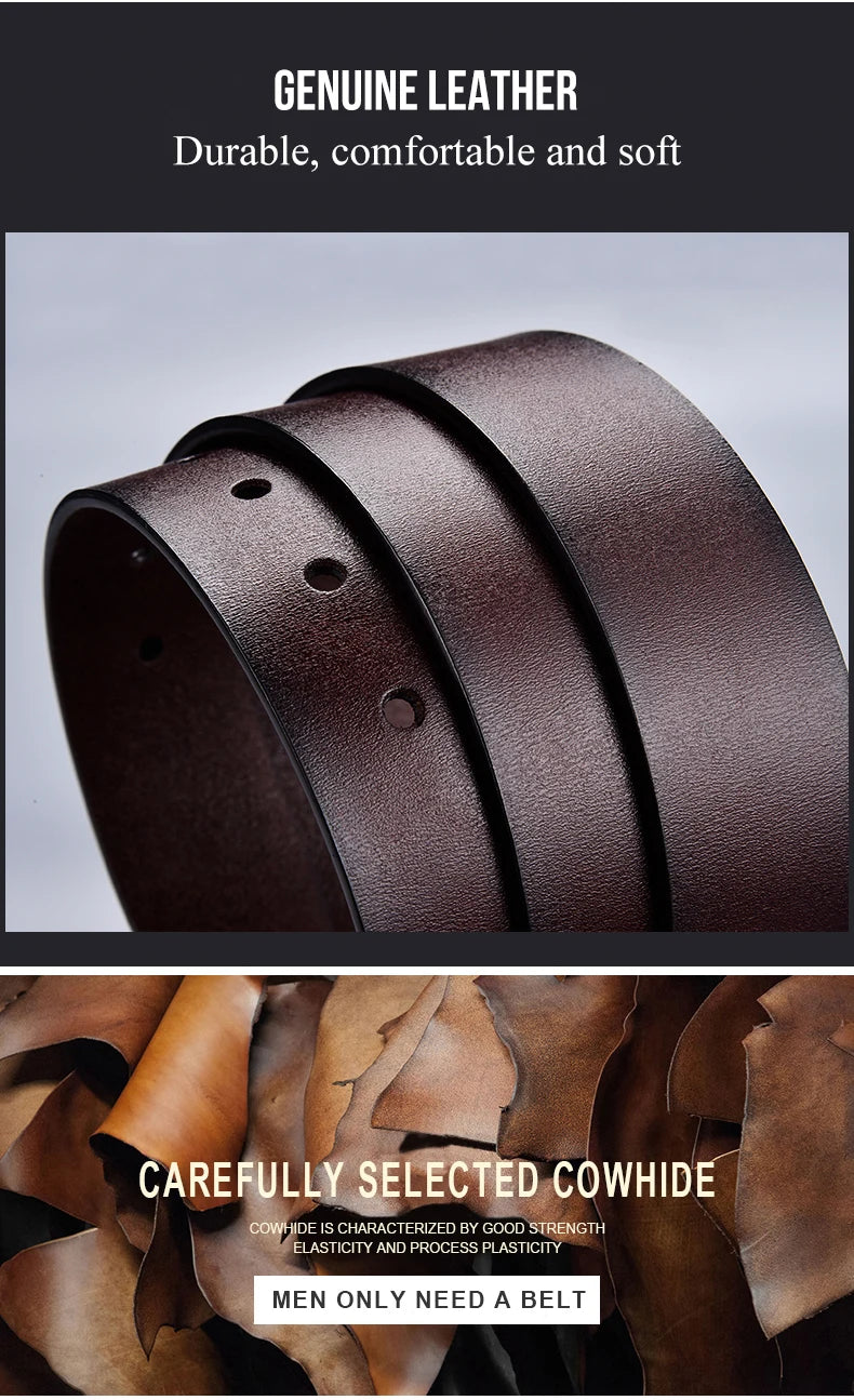 Cinturón de cuero para hombre de alta calidad con hebilla para vaqueros, informal, de negocios, vaquero, de moda, de diseño, novedad de 2025