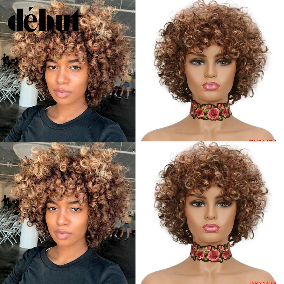Pelucas baratas de cabello humano rojo para mujeres negras, Pelucas rizadas cortas Bob brasileñas Ombre marrones 99J, Pelucas Remy de cabello humano hechas a máquina