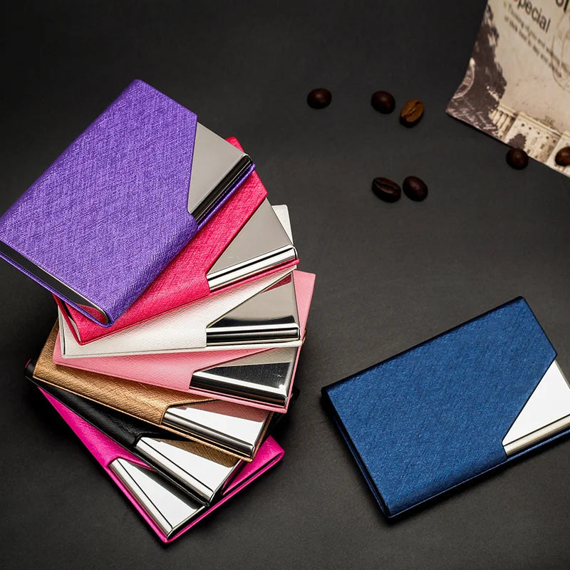 Portefeuille de luxe en cuir synthétique pour hommes et femmes, porte-cartes de crédit, d'identité, de marque tendance, en métal et aluminium