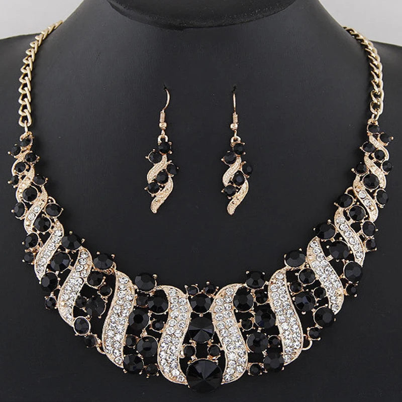 Romantic 6 pieces/set wedding jewelry set shiny crystal bridal jewelry set ladies necklace earrings wholesale gift party