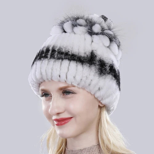 Hot Sale Russia Winter Quality Real Fur Hat Natural Warm Rex Rabbit Fur Cap Lady Warm Knitted 100% Genuine Rex Rabbit Fur Hats