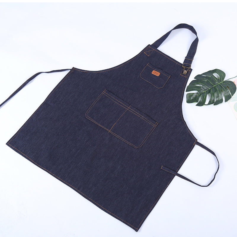 Tablier de cuisine unisexe en denim réglable pour homme et femme avec poche pour chef, cuisine, pâtisserie, nettoyage de la maison