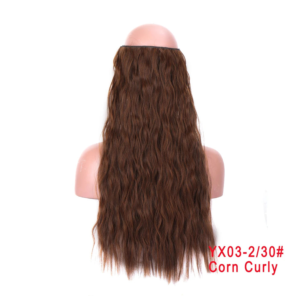 LUPU Extensiones de pelo sintético largo ondulado de 24 pulgadas, línea de pesca invisible, sin clips secretos, piezas de pelo, fibra resistente al calor