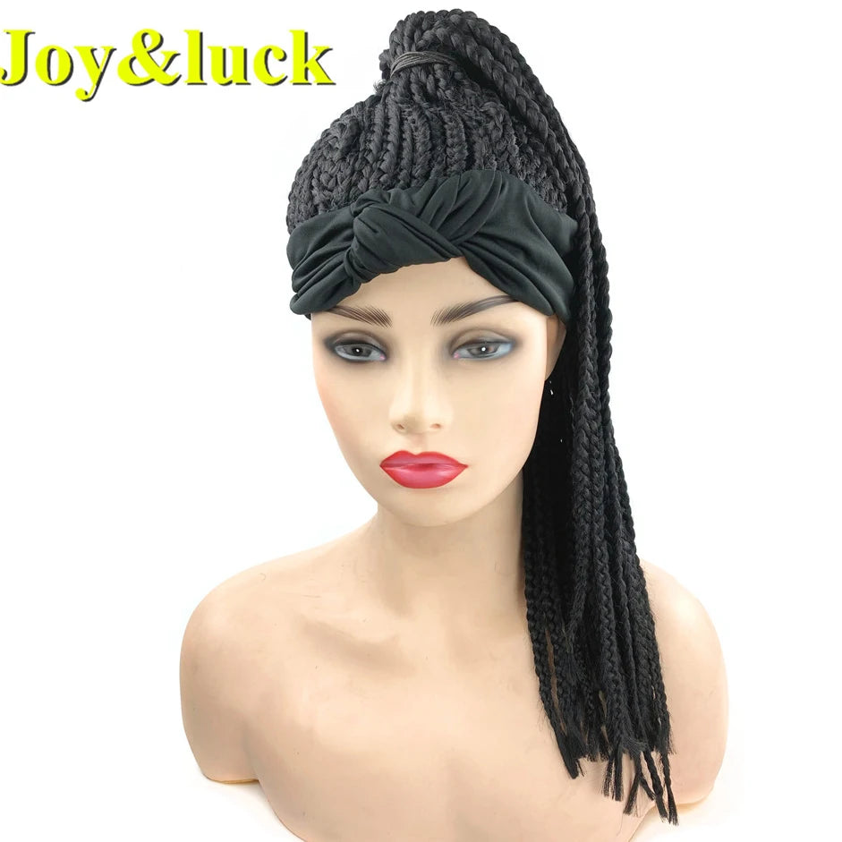 Diademas sintéticas con trenzas Joy&luck, gorro africano y pañuelo para la cabeza con peluca incorporada