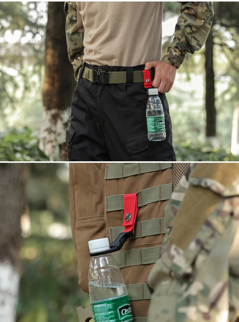 Colgador táctico de agua, clip de equipo para exteriores, mosquetón, hebilla para botella de agua, gancho, llavero, correa para cinturón, para senderismo y camping