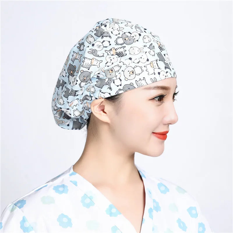 Women and men cotton printing hat hospital doctor pet clinic working hats medical scrubs nurse hats Hospital uniform hat