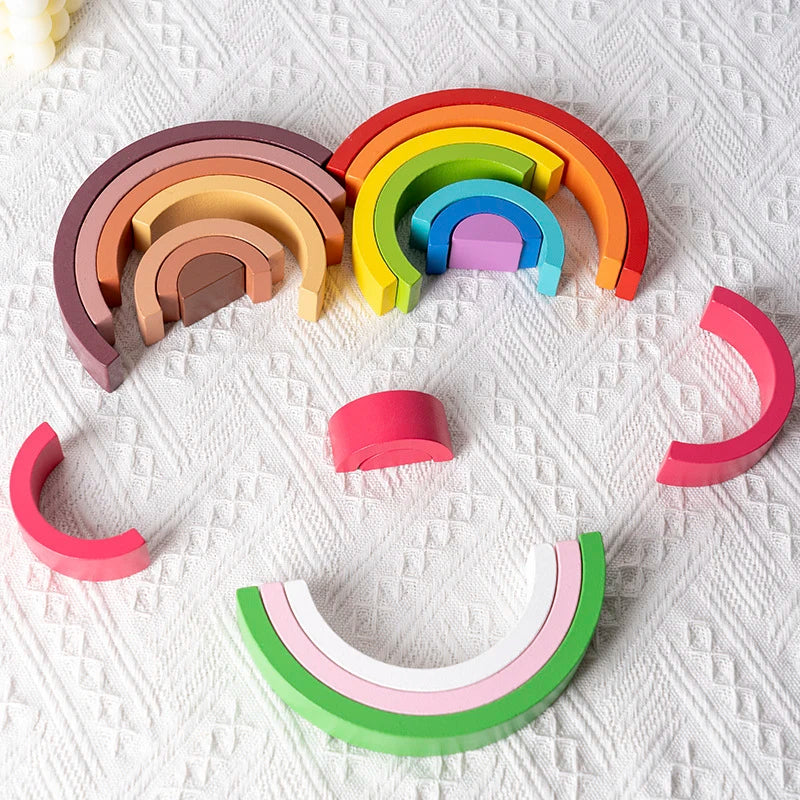 Juguete de madera Montessori para niños, bloques de construcción de arcoíris, juego de equilibrio creativo apilable DIY, juguetes educativos para niños, regalos para niños