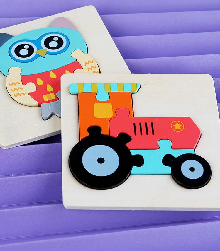 Juguetes de madera para niños, puzle 3D de madera, puzle de animales de dibujos animados, puzle cognitivo, juguetes educativos de aprendizaje temprano para regalo de niños