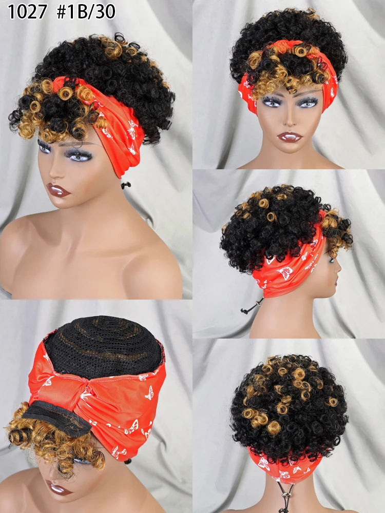 Color 1B/30 Diadema Pixie Cut Peluca de Pelo Corto Diadema Corte Corto Pelucas Completas Hechas a Máquina Pelo Rizado Peluca Con Diadema