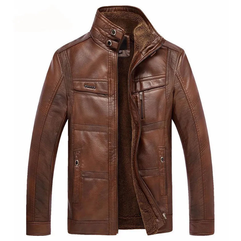 Men’s PU Leather Fur-Lined Jacket