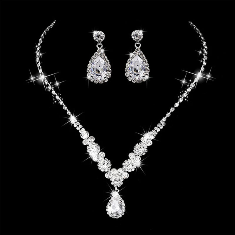 Juego de joyas de estrás con diseño de gota de agua - Elegante, brillante y perfecto para bodas