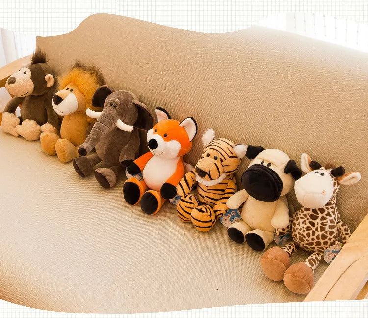 Peluches Animaux Jouets Poupées Douces Jungle Lion Éléphant Tigre Chien Renard Singe Cerf Enfants Cadeau Kawaii Bébé Enfants Hobbie Jouets