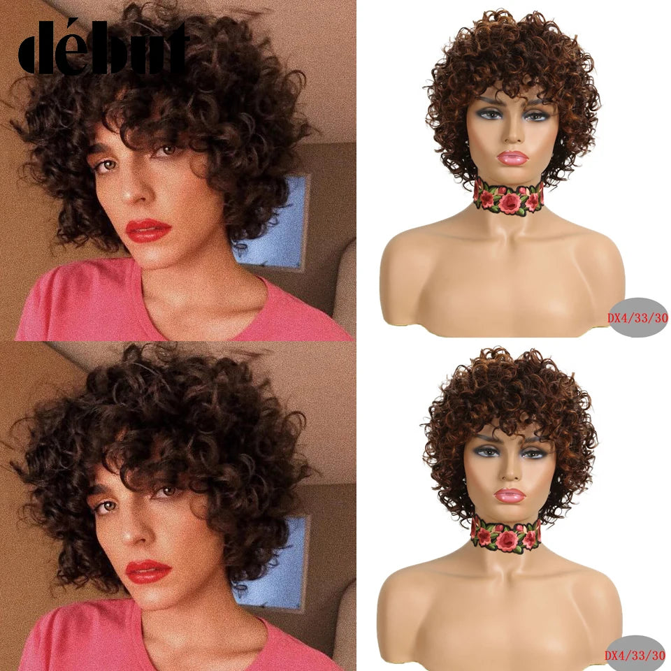 Pelucas baratas de cabello humano rojo para mujeres negras, Pelucas rizadas cortas Bob brasileñas Ombre marrones 99J, Pelucas Remy de cabello humano hechas a máquina