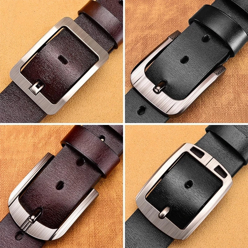 Cinturón de cuero para hombre de alta calidad con hebilla para vaqueros, informal, de negocios, vaquero, de moda, de diseño, novedad de 2025