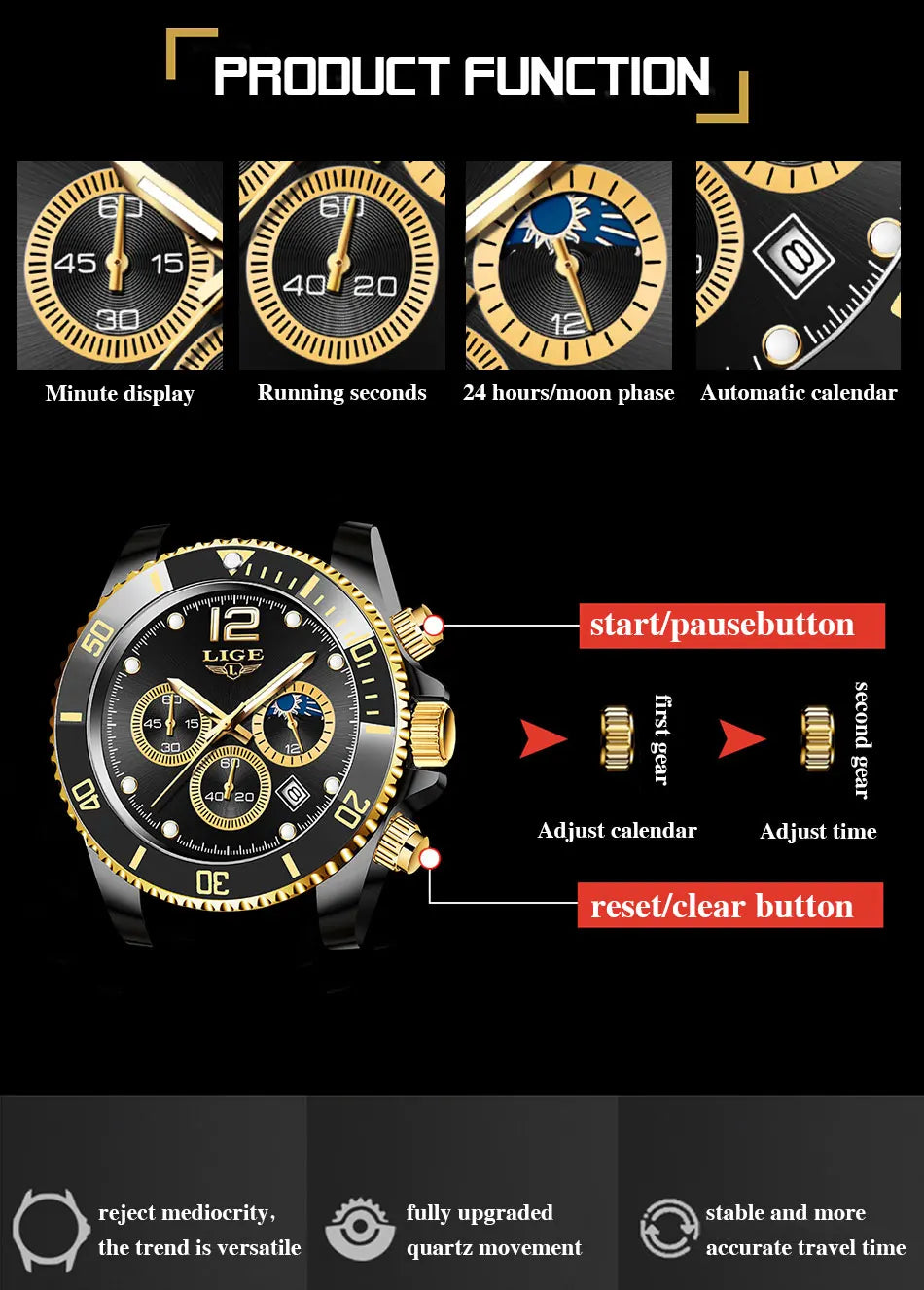 Reloj de hombre LIGE de marca superior, reloj de lujo para hombre, deportivo, resistente al agua, cronógrafo de acero inoxidable, reloj de pulsera de cuarzo, Relogio Masculino+Caja