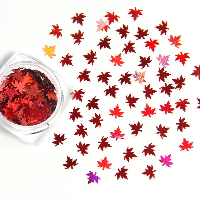 Lentejuelas Holográficas de Hoja de Arce, Brillantina para Uñas, Escamas de Lentejuelas Doradas Naranja Láser, Accesorios para Uñas de Decoración de Manicura de Otoño