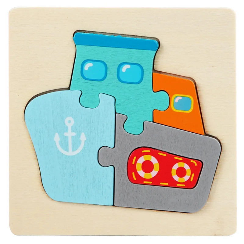 Juguetes de madera para niños, puzle 3D de madera, puzle de animales de dibujos animados, puzle cognitivo, juguetes educativos de aprendizaje temprano para regalo de niños