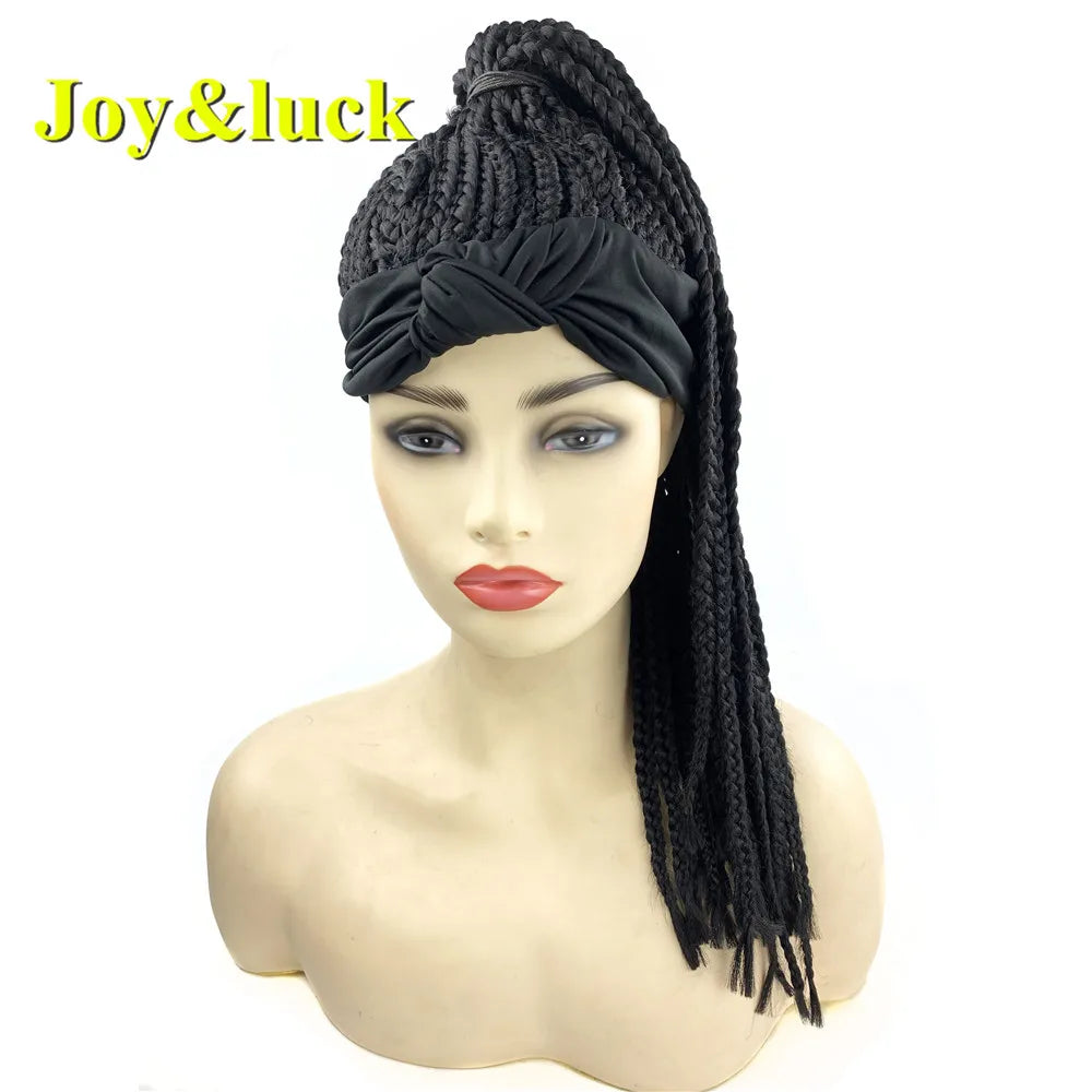Diademas sintéticas con trenzas Joy&luck, gorro africano y pañuelo para la cabeza con peluca incorporada