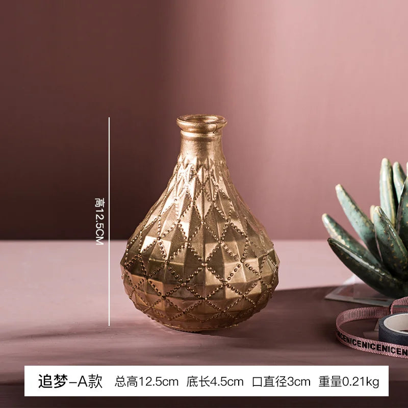 Modern Living Room Glass Vase Desktop Flower Vases For Homes Arrangement Container Decorations Bedroom Gold Decor