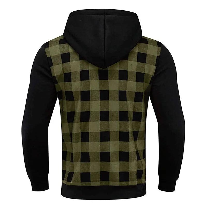 Chaquetas para hombre 2025Nueva cazadora bomber informal ajustada a cuadros para hombre, chaqueta de otoño-invierno con cremallera de manga larga, cárdigan con capucha y cortavientos para hombre