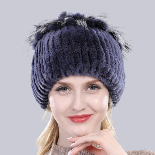 Hot Sale Russia Winter Quality Real Fur Hat Natural Warm Rex Rabbit Fur Cap Lady Warm Knitted 100% Genuine Rex Rabbit Fur Hats