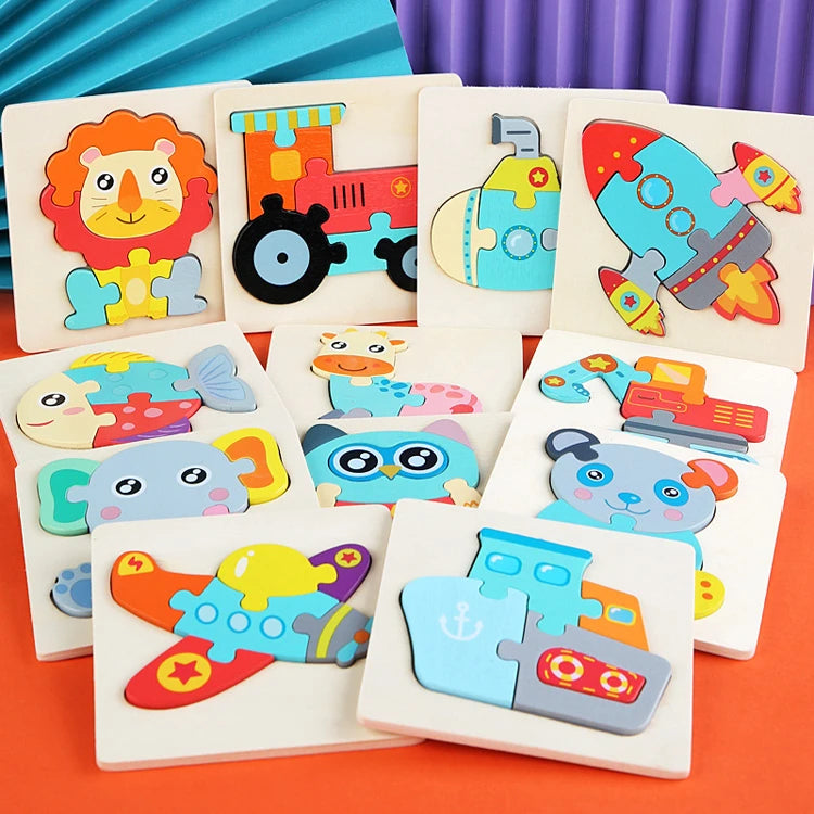 Juguetes de madera para niños, puzle 3D de madera, puzle de animales de dibujos animados, puzle cognitivo, juguetes educativos de aprendizaje temprano para regalo de niños