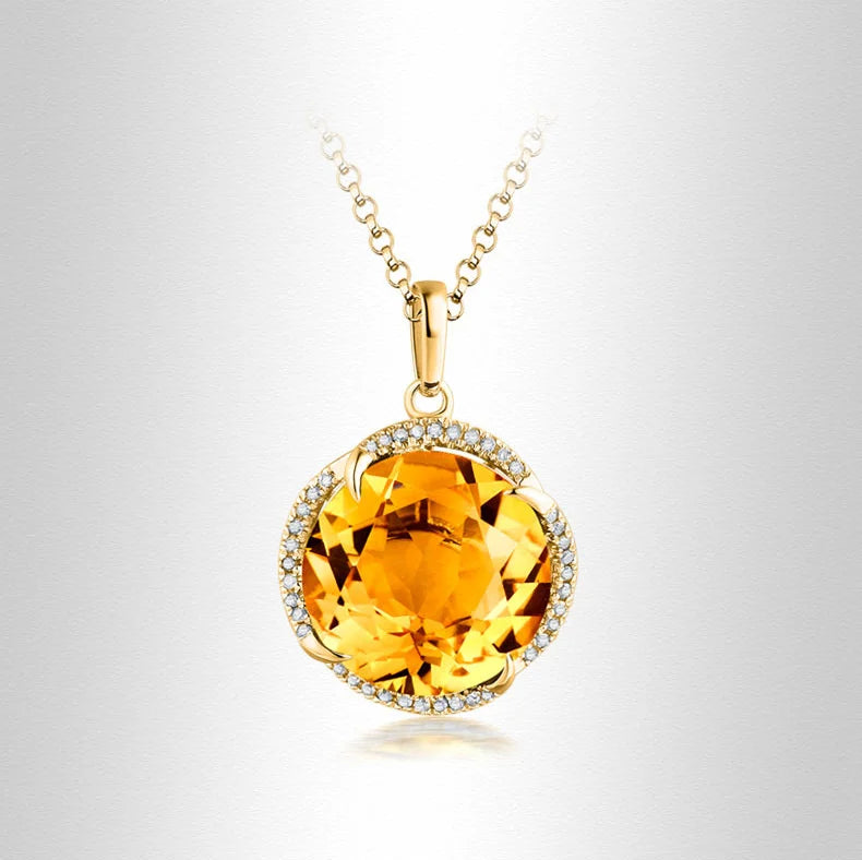 JoiasHome Conjuntos de joyas con dijes para mujer, moda, anillo de cristal amarillo, pendientes, collar, fiesta femenina, joyería de plata 925 al por mayor