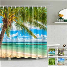 Cortinas de ducha lavables, diseño de playa, 120x180, paisaje digital 3D, estampado, impermeable, para baño, tela de poliéster