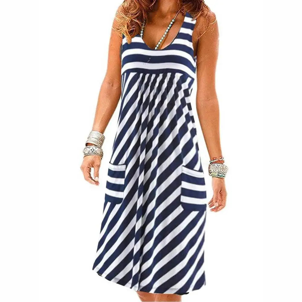 Robe d'Ă©tĂ© Ă rayures tendance, ample, simple, sans manches, vĂȘtements pour femmes