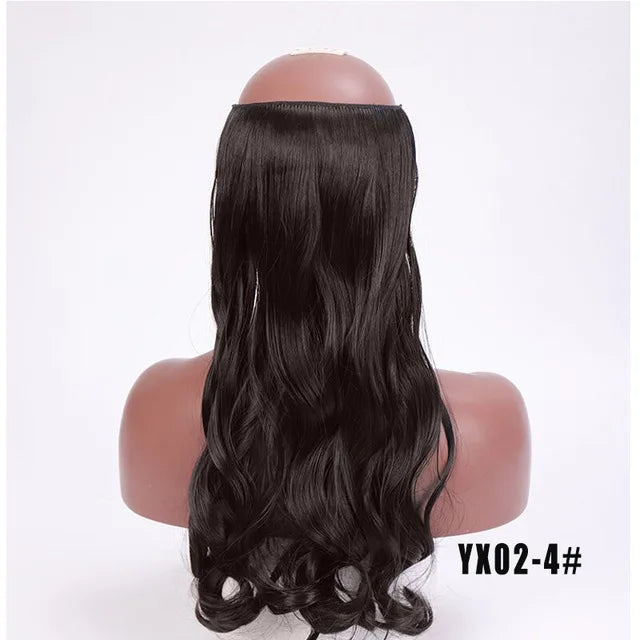 LUPU Extensiones de pelo sintético largo ondulado de 24 pulgadas, línea de pesca invisible, sin clips secretos, piezas de pelo, fibra resistente al calor