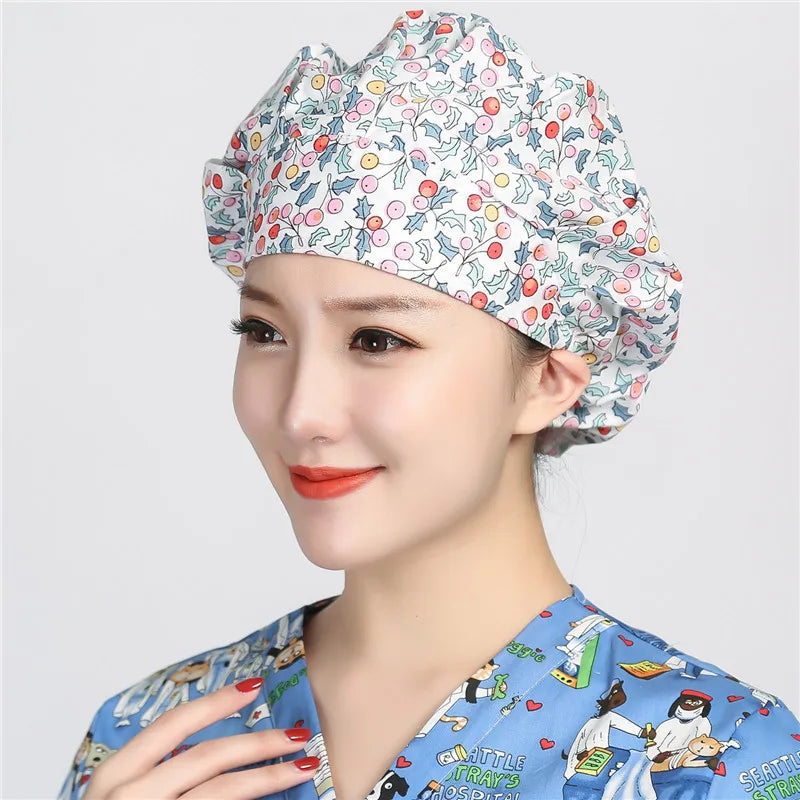 Women and men cotton printing hat hospital doctor pet clinic working hats medical scrubs nurse hats Hospital uniform hat